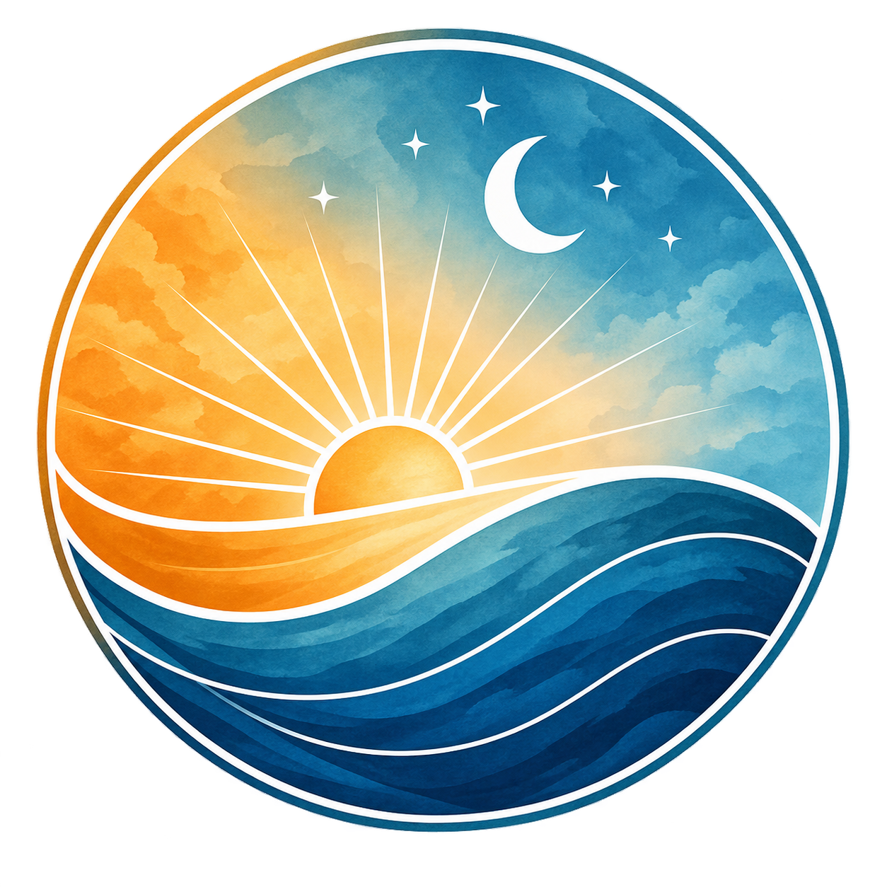 Médaillon soleil, lune et vagues